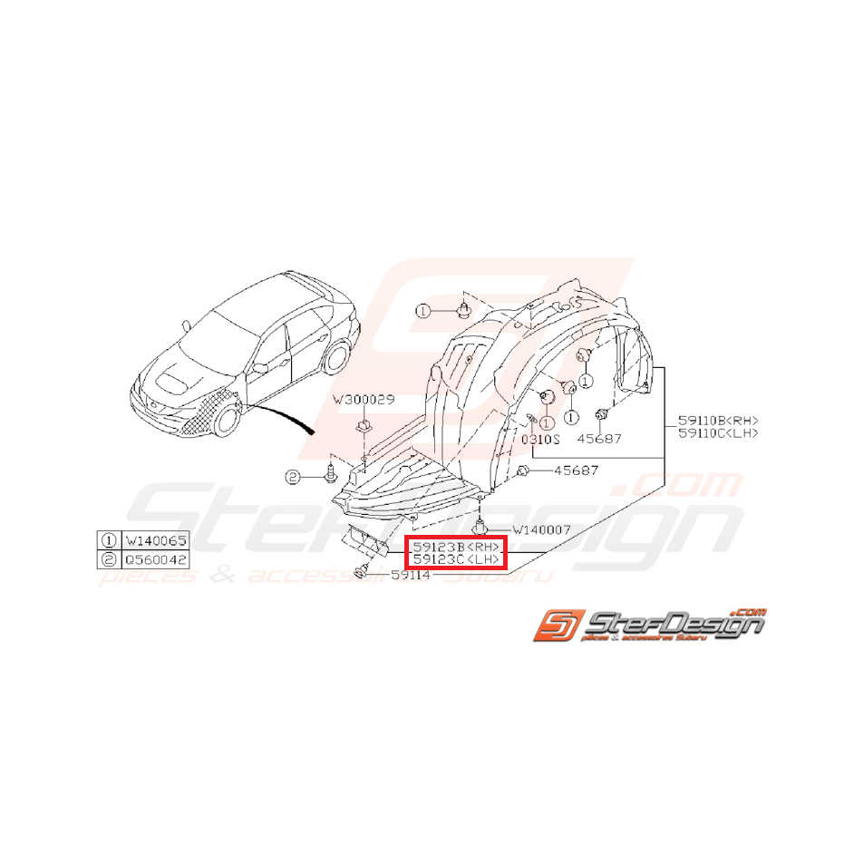 Déflecteur d'air passage de roue avant WRX/STI 08-14