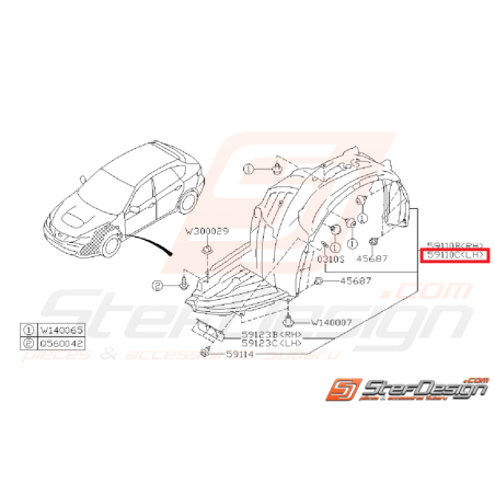 Pare boue avant côté conducteur STI 2011-2014