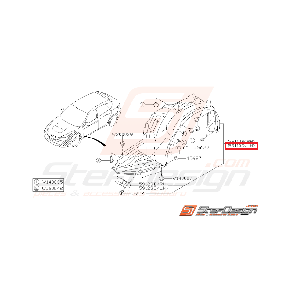 Pare boue avant côté conducteur STI 2011-2014