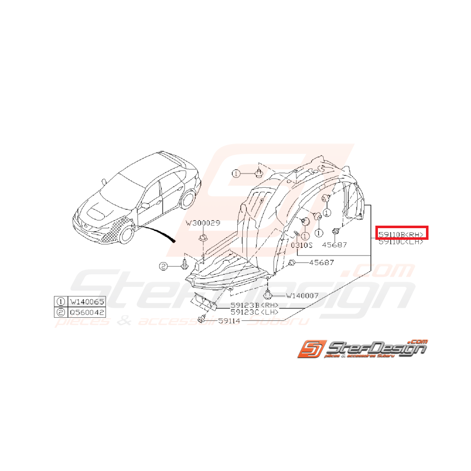 pare boue avant coté passager STI 2011-2014