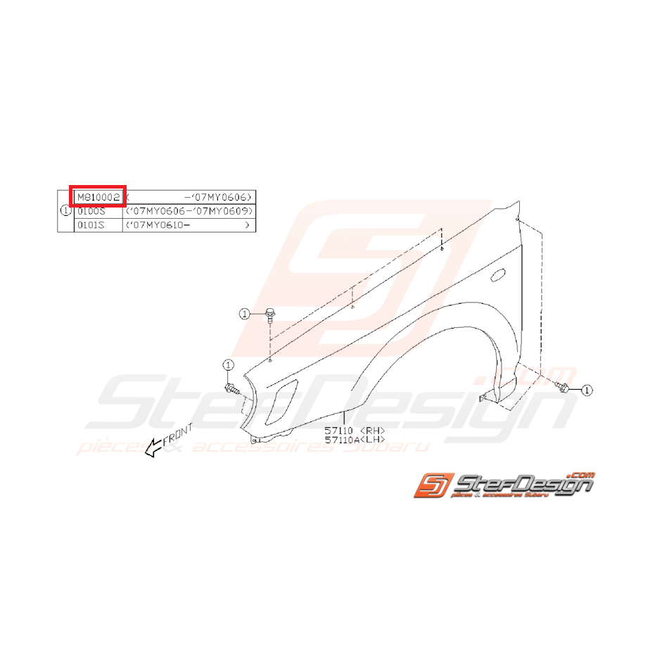 Vis porte avant GT 96 STI 03-05 Vis porte avant GT 96 STI 03-05