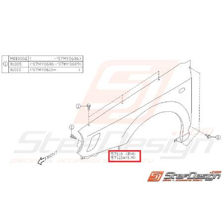 Aile avant gauche subaru WRX/STI 06-07