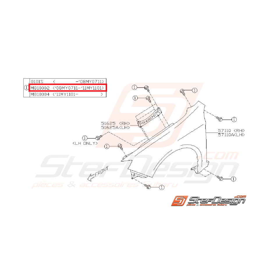 Vis porte avant GT 96 STI 03-05 Vis porte avant GT 96 STI 03-05