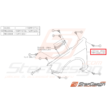 Aile avant origine SUBARU STI 08-14