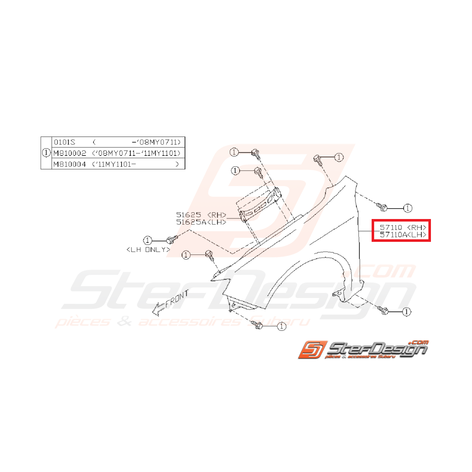 Aile avant origine SUBARU STI 08-14