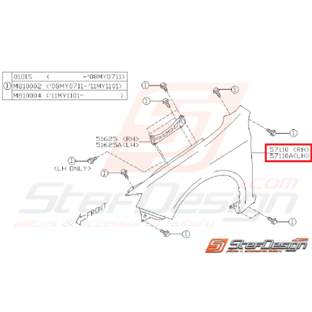 Aile avant origine SUBARU WRX 08-11