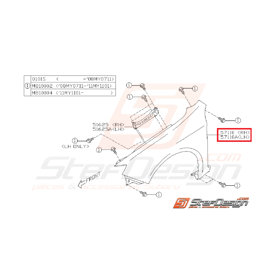 Aile avant origine SUBARU WRX 08-11 Aile avant origine SUBARU WRX 08-11