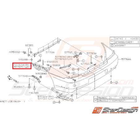 Support fixation de pare choc arrière WRX/STI 03-07