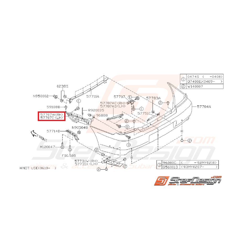 Support fixation de pare choc arrière WRX/STI 03-07