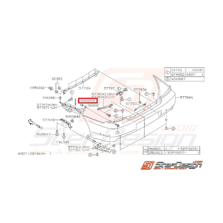 Rivet support de pare choc arrière WRX/STI 01-07