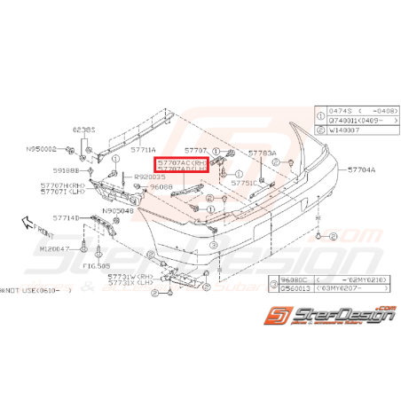 Support coin de pare choc arrière STI/WRX 03-07