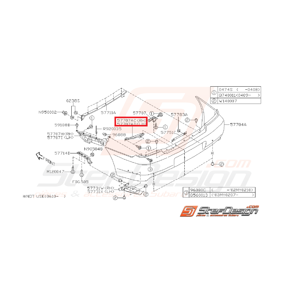 Support coin de pare choc arrière STI/WRX 03-07