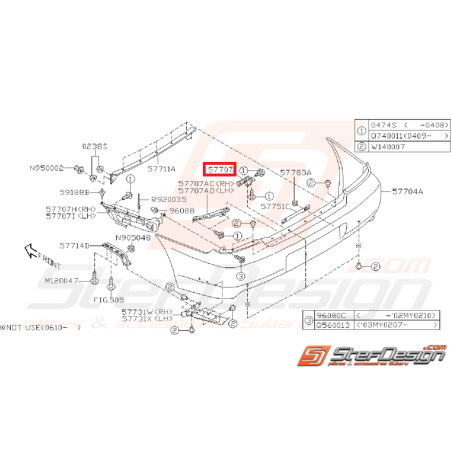 Support inférieur pare choc arrière STI/WRX 01-07