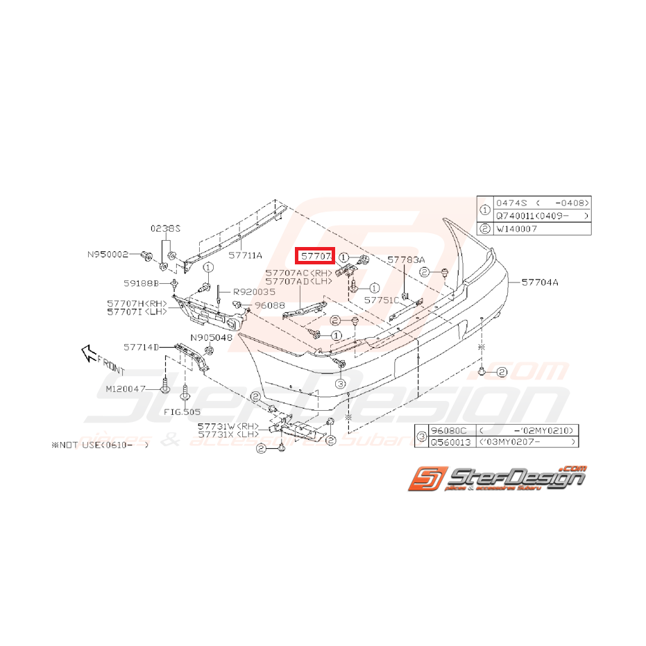 Support inférieur pare choc arrière STI/WRX 01-07