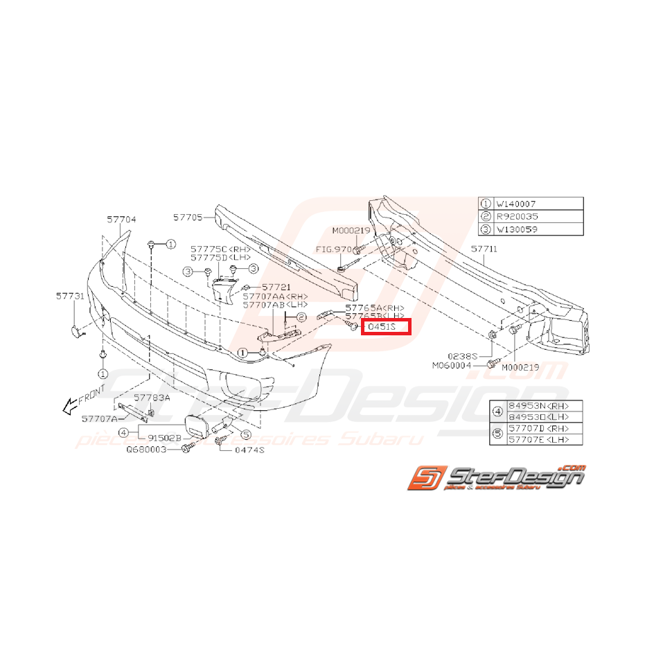 Vis pare-choc avant SUBARU STI/WRX 01-05