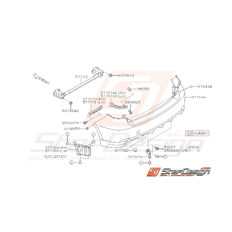 Ensemble Pare Choc Arrière Subaru WRX 2008 - 2010