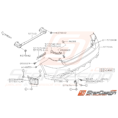 Ensemble Pare Choc Arrière Subaru STI 2008 - 2010