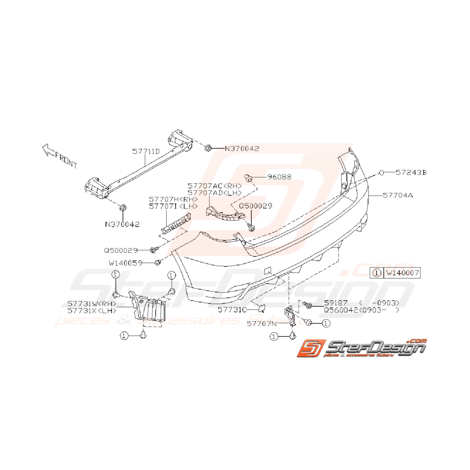 Ensemble Pare Choc Arrière Subaru STI 2008 - 2010
