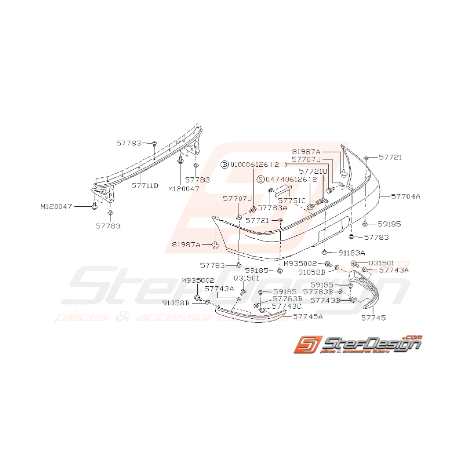 Ensemble Pare Choc Arrière SUBARU GT 1997 - 2000