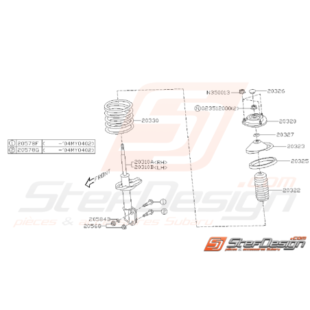 Ensemble Amortisseur Avant Subaru STI 2001 - 2002