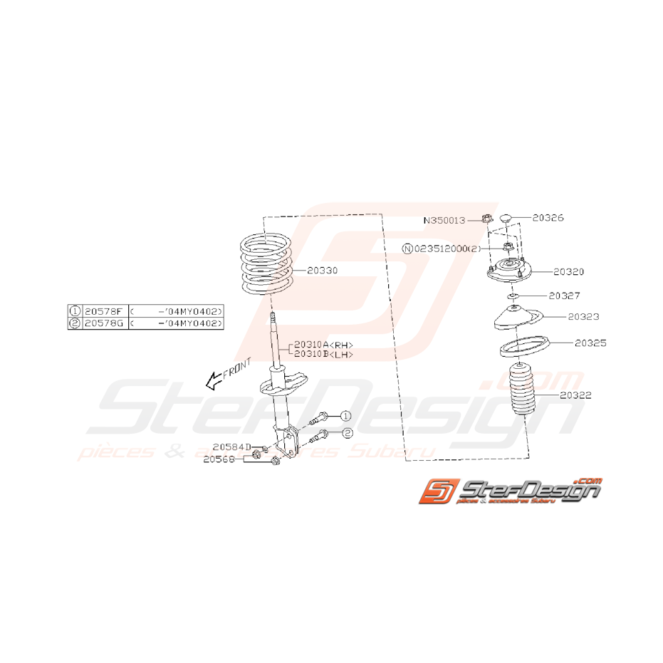 Ensemble Amortisseur Avant Subaru STI 2001 - 2002 Ensemble Amortisseur Avant Subaru STI 2001 - 2002