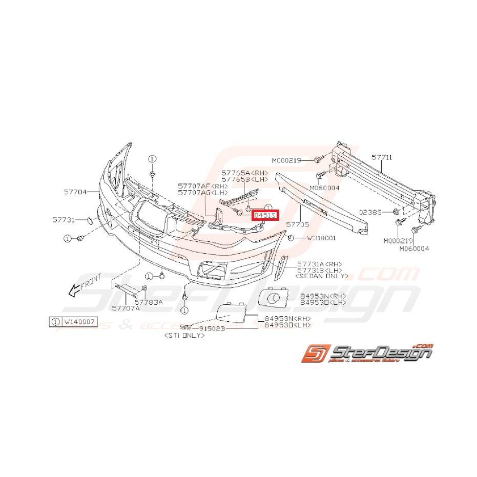 Vis pare-choc avant SUBARU STI/WRX 01-05