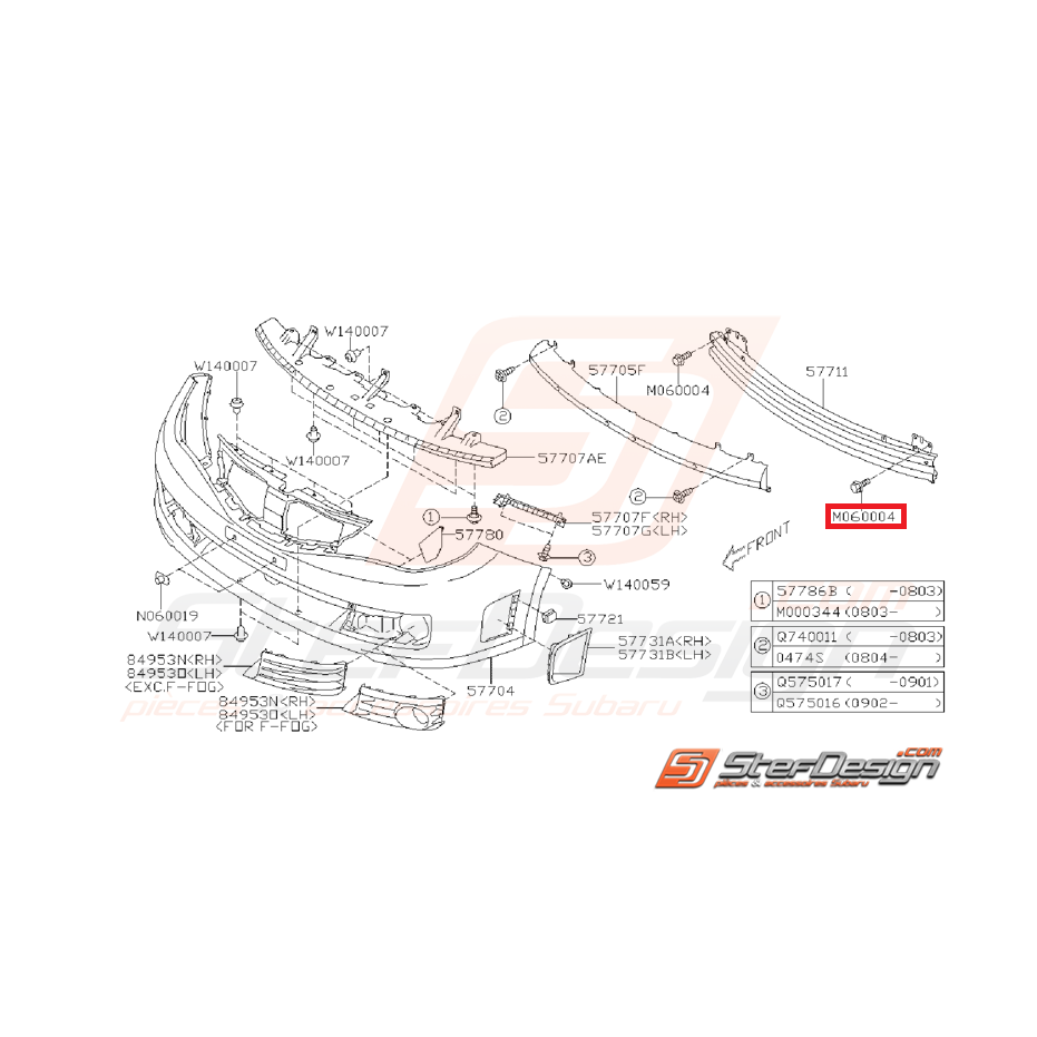 Vis traverse renforcement pare-choc avant WRX 08-14
