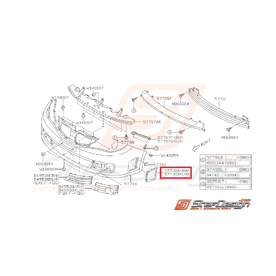 Couvercle latéral pare-choc avant subaru STI 08-14