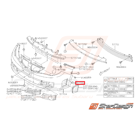 Clips pare-choc avant SUBARU STI 08-10