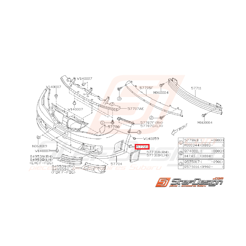 Clips pare-choc avant SUBARU STI 08-10