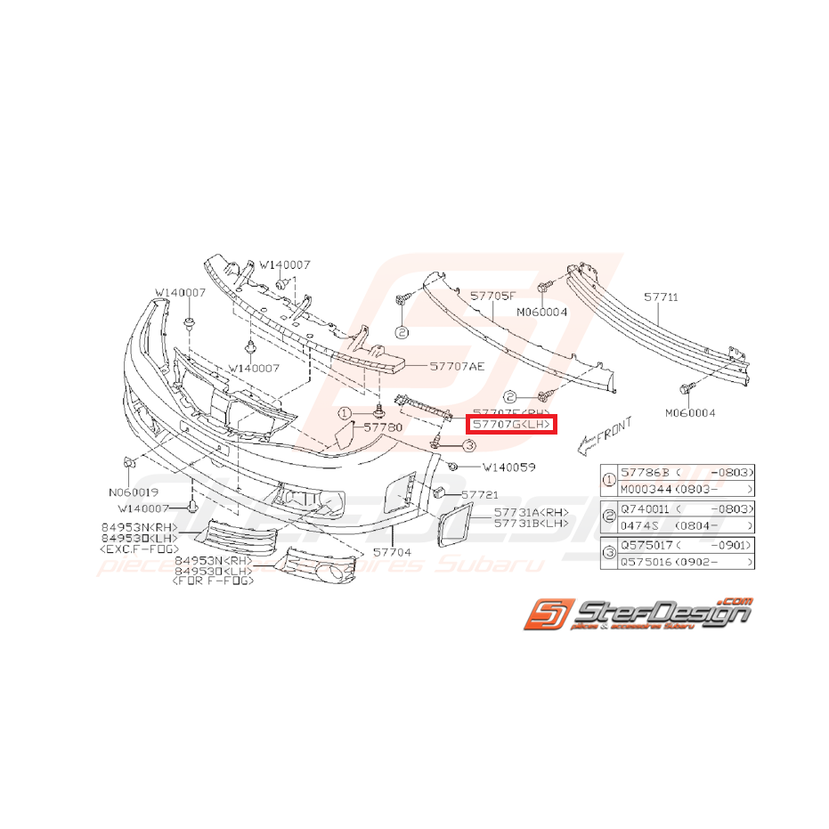 Support pare-choc avant latéral STI 08-14