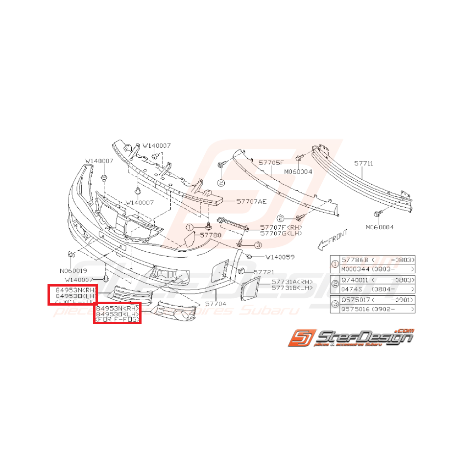 Grille de pare choc avant subaru STI 08-10 sans anti-brouillard