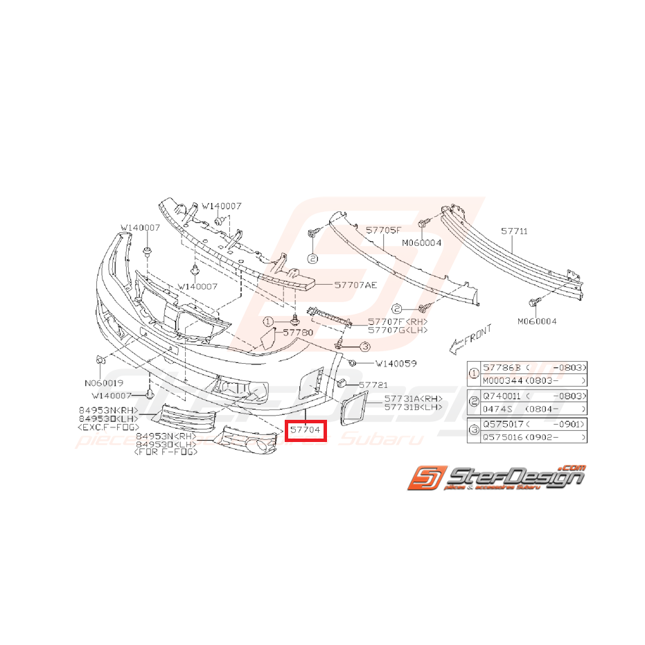 Pare choc avant origine subaru sans emplacement lave-phares STI 08-10