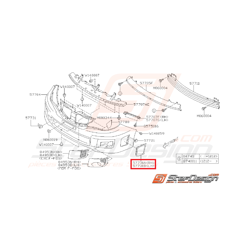 Couvercle latéral pare-choc avant subaru STI 08-14