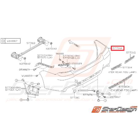 Pare choc arrière subaru impreza STI  2010-2014