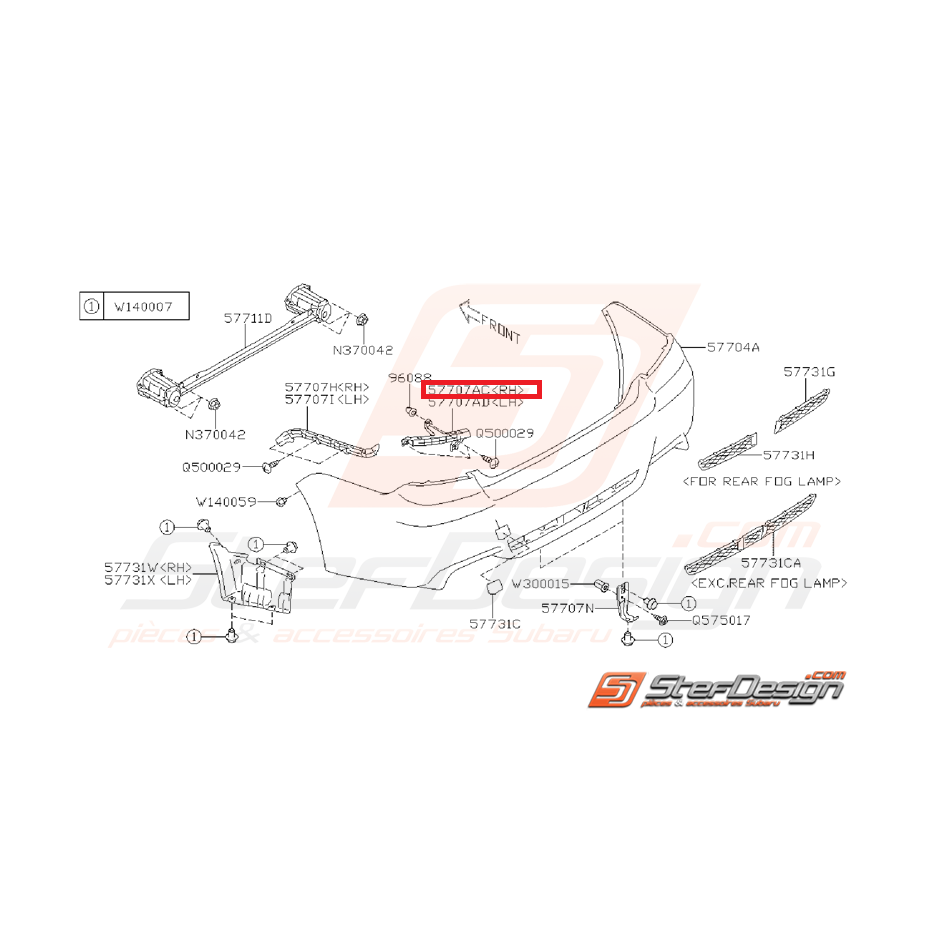 Support pare choc arrière STI 10-14 Support pare choc arrière STI 10-14