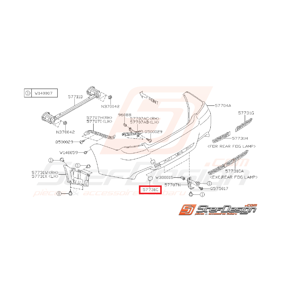 Cache crochet de remorquage arrière SUBARU STI 11-14