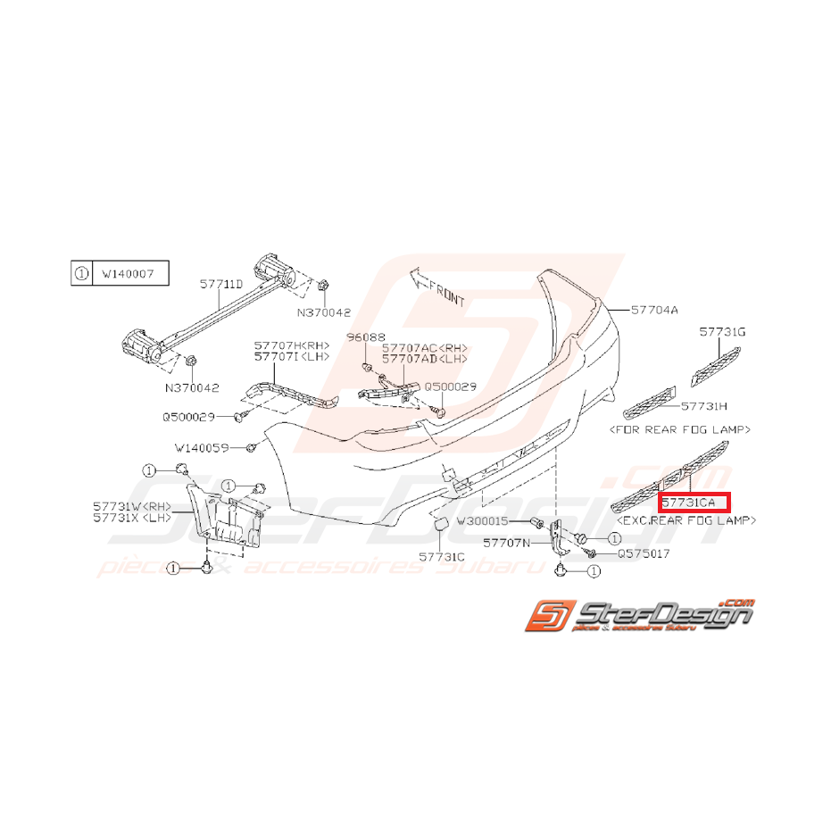 Grille pare-choc arrière sans feu anti-brouillard STI 10-14 Grille pare-choc arrière sans feu anti-brouillard STI 10-14