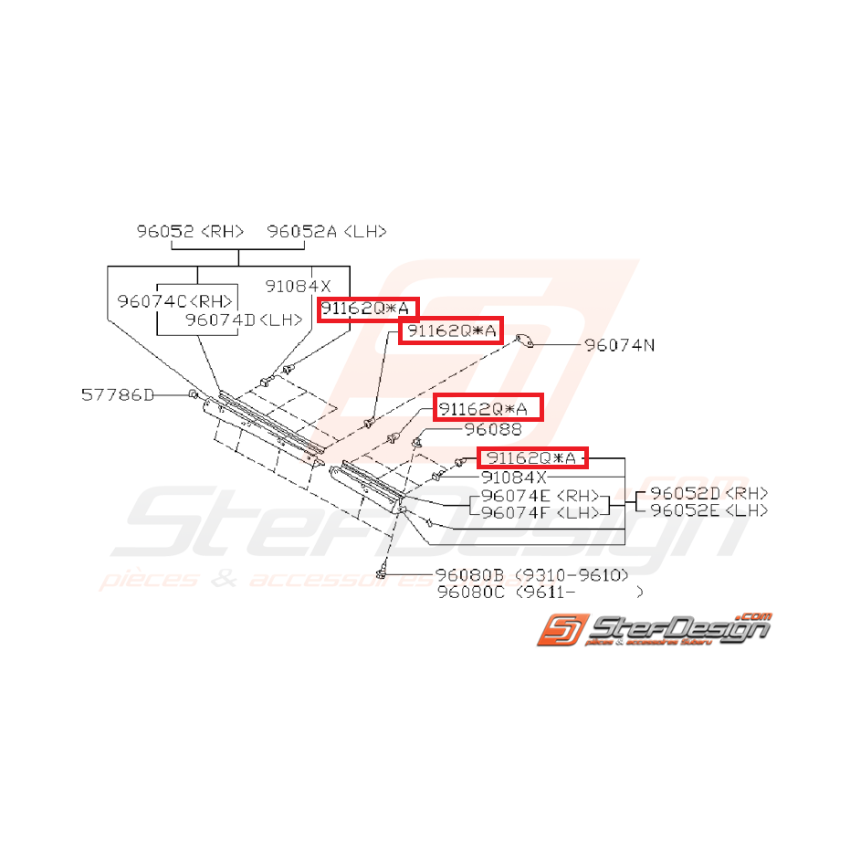 Clips bas de caisse et de baie de pare brise SUBARU GT 93-00 Clips bas de caisse et de baie de pare brise SUBARU GT 93-00