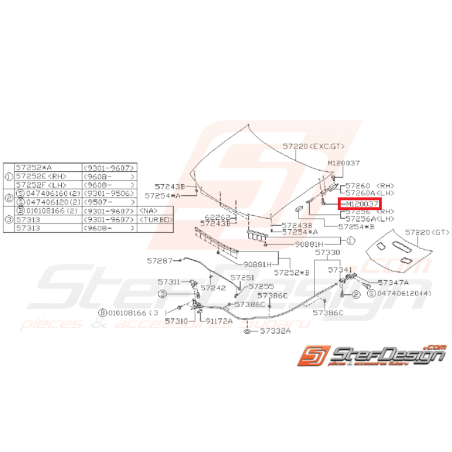 Vis de charnière de capot SUBARU IMPREZA GT 93-00