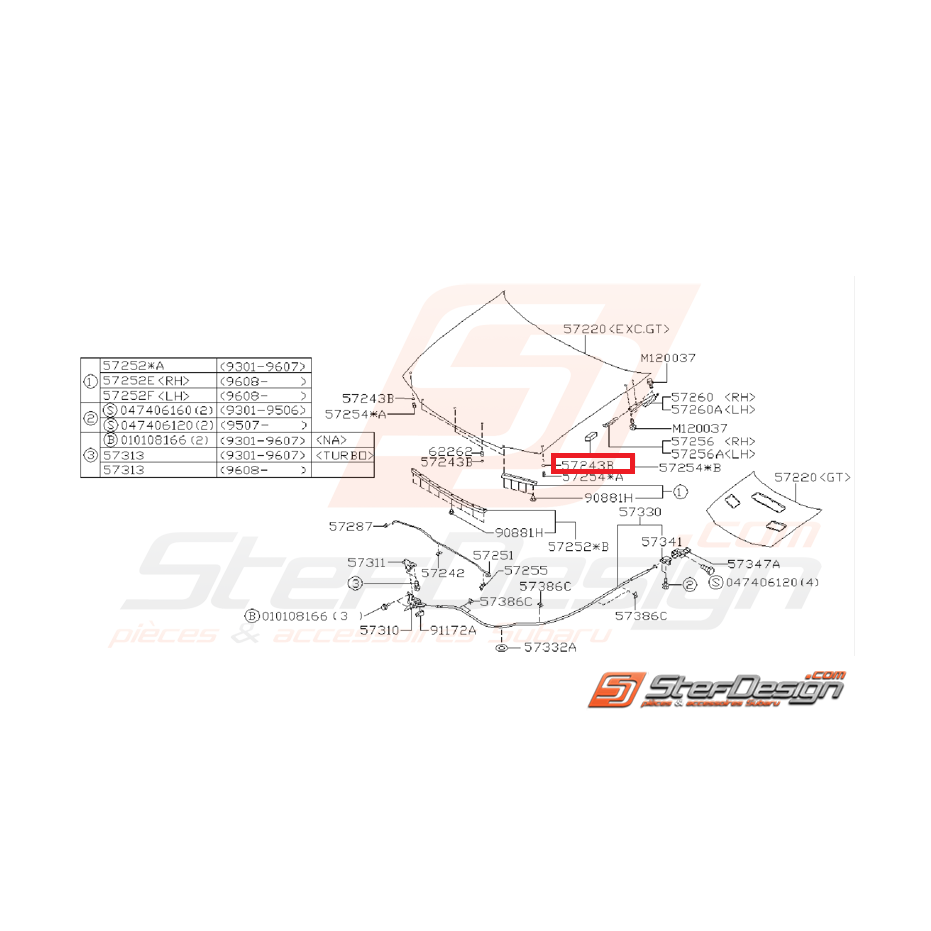 Protection butée caoutchouc capot STI de 2003 à 2005