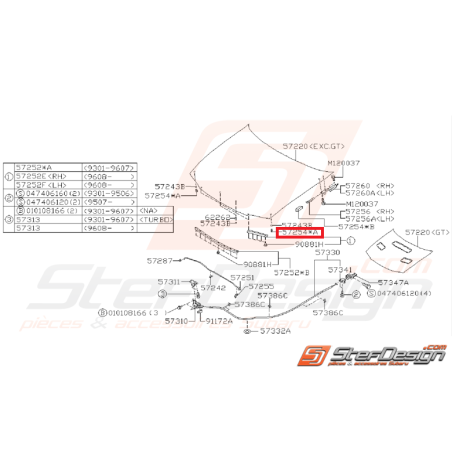 Tampon capot avant subaru GT 93-00 WRX/STI 01-07