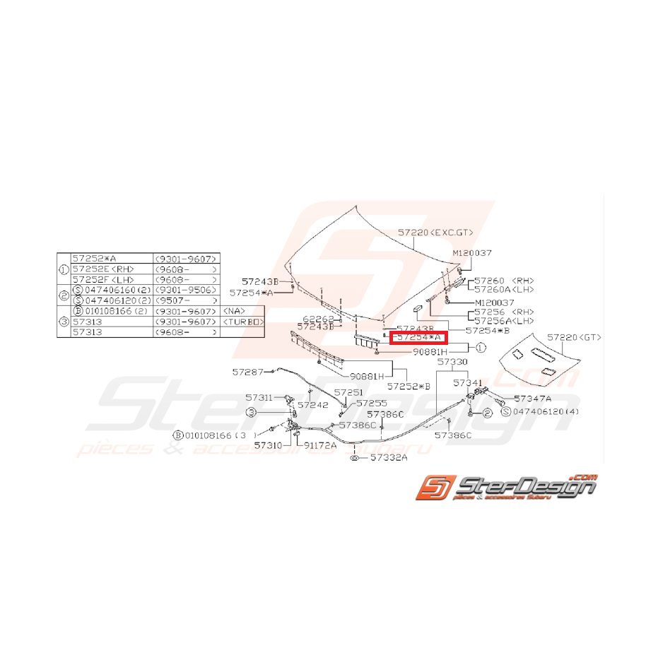 Tampon capot avant subaru GT 93-00 WRX/STI 01-07