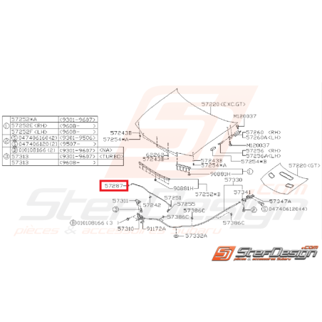 Silent bloc de barre de capot subaru impreza GT 93-00 WRX/STI 01-07