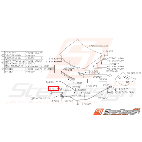 Gâche verrouillage capot WRX/STI 01-05