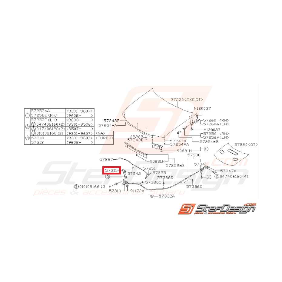 Gâche verrouillage capot WRX/STI 01-05 Gâche verrouillage capot WRX/STI 01-05