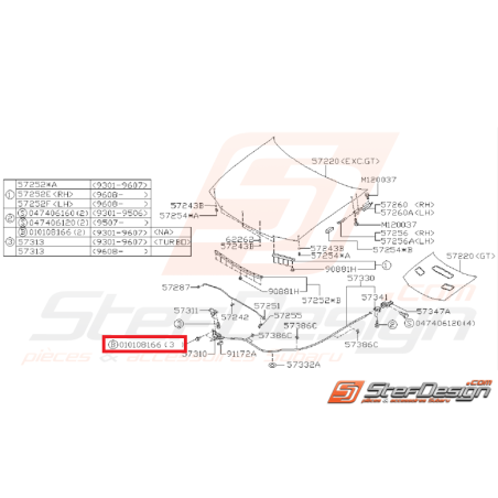 Boulon système de verrouillage capot avant 99-00 WRX/STI 01-07