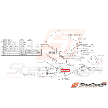 Agrafe câble ouverture capot SUBARU WRX/STI 01-07