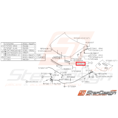 Agrafe joint de capot GT 93-00 WRX/STI 01-07