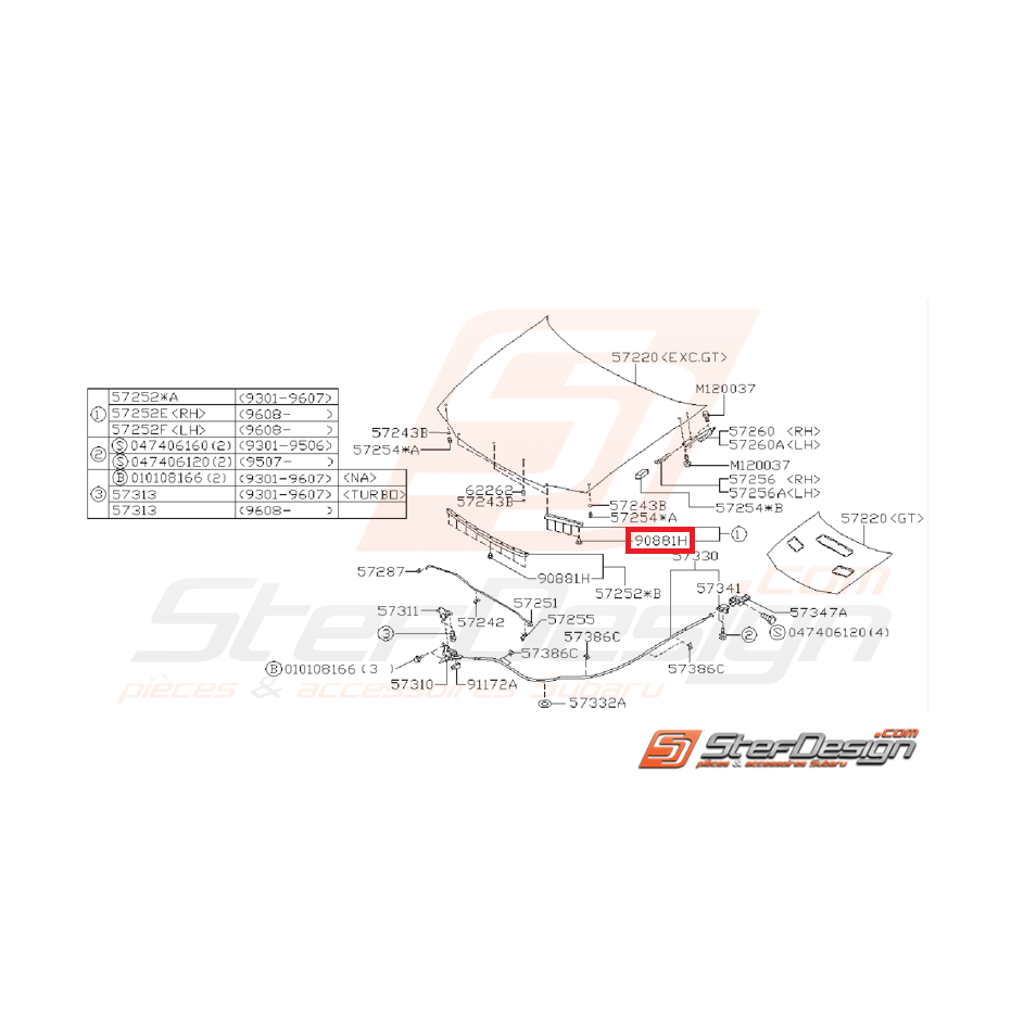 Agrafe joint de capot GT 93-00 WRX/STI 01-07